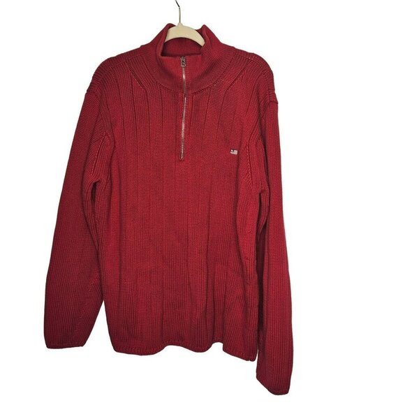 Vtg 90s Polo Ralph Lauren Flag Logo Red Cotton‎ Knit Pullover Sweater Mens Sz XL - Picture 1 of 15
